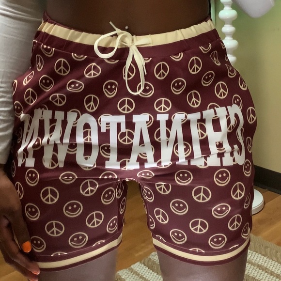 Graphic Shorts Brown, white, tan ChinaTown with Peace Signs - Picture 1 of 1